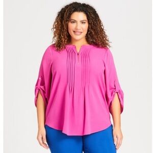 Marvelous Magenta Plus Size Pleat Zip Blouse 26/28
